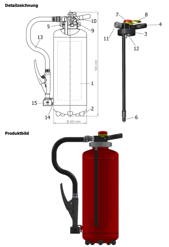 Heimlich 6L Wasser Übungsfeuerlöscher, wiederbefüllbar Übungslöscher Schlagknopfarmatur, Modell Ü 6 Sc-4